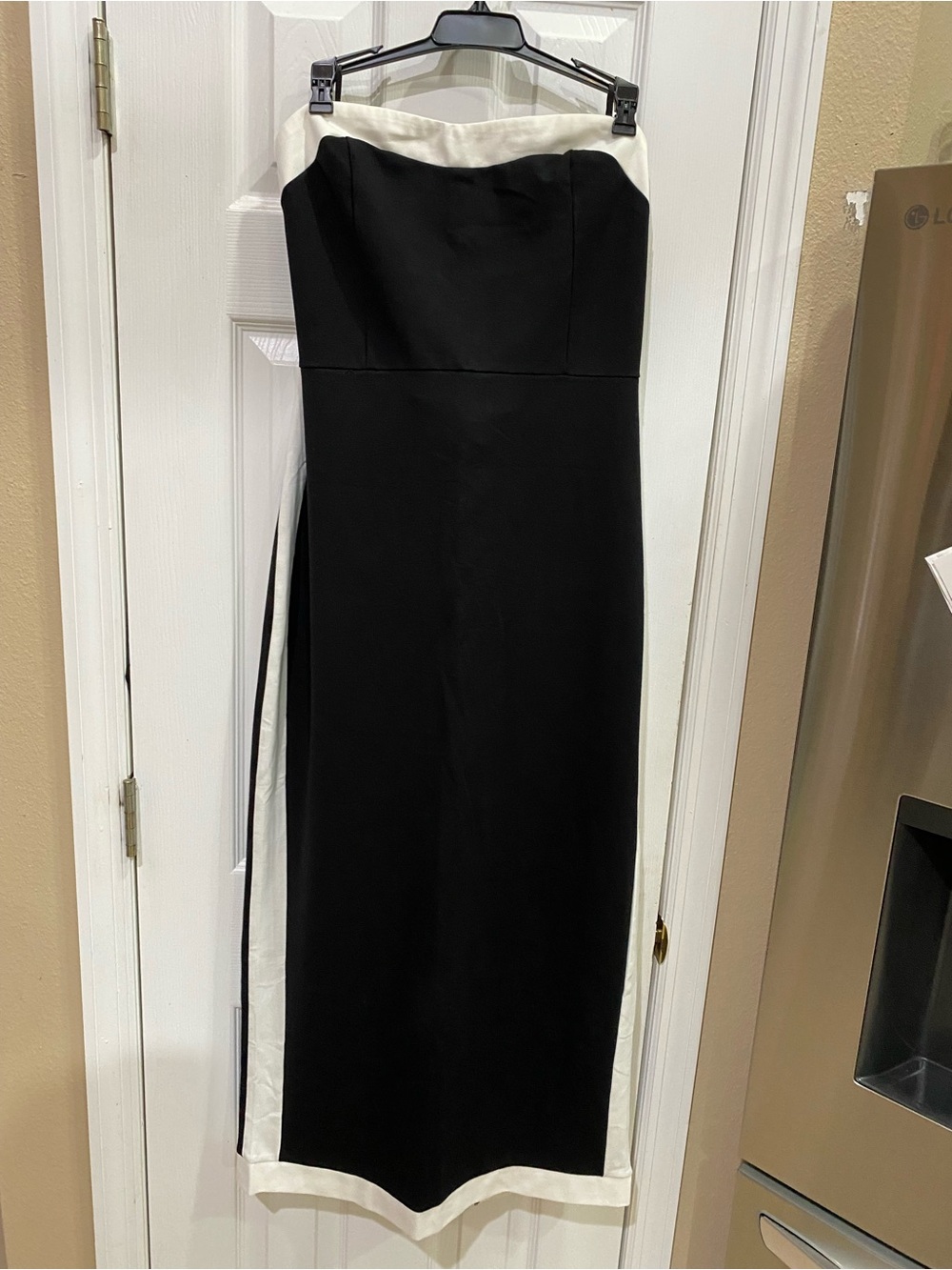 Lulu's Black Strapless Column Dress with White Trim